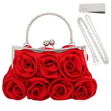 Imagem de kilofly Bolsa clutch Missy K 7 Roses, cetim, com alça destacável e clipe para dinheiro, Vermelho, 8.6 Inch