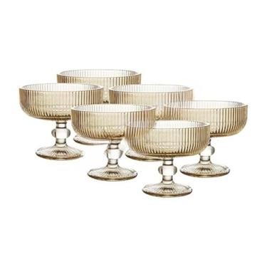 Imagem de TaçAs De Vidro Caneladas Em Tons De Rubi, Requintado Conjunto Para Sobremesas E Bebidas(Dourado)
