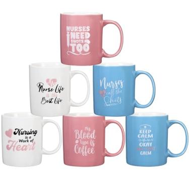 Imagem de Zubebe Conjunto de 6 canecas de enfermeira, canecas de café de 325 ml, canecas de sublimação com alça, cacau, cerâmica, leite, chá, canecas, café, bar, decoração, agradecimento, presente para