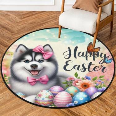 Imagem de Tapete redondo pequeno de 1,5 m para páscoa, tapete circular antiderrapante, lavável, tapete circular para quarto, sala de estar, berçário, cozinha, banheiro, entrada, decoração de casa