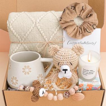 Imagem de Elysirise Cesta de presente para mamãe após o nascimento, presente de chá de bebê, presentes de cuidados pós-parto e gravidez de menino, surpresa de revelação de gênero