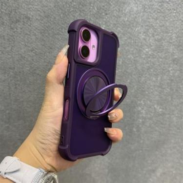 Imagem de Capa com suporte giratório 360 para iPhone 13, 12, 14, 15, 16 Pro Max, 14, 15, 16 Plus, capa anti-impacto com airbag e alça de pulso, roxa, para iPhone 15