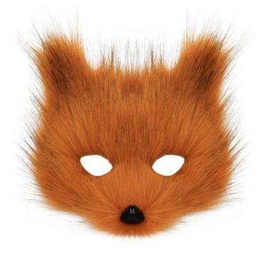Imagem de hbbhml Máscara de gato raposa lobo pele sintética animal fofo cosplay máscaras faciais para baile de máscaras, Natal, Halloween, carnaval