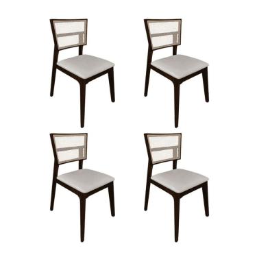 Imagem de Kit 4 Cadeiras De Jantar Tela Premium Madeira Maciça Manuela Bege Veludo Castanho