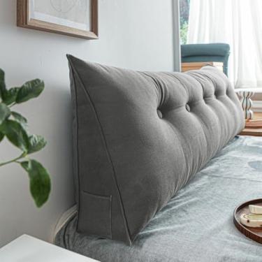 Imagem de CYTJHMD Almofada triangular de cunha para cabeceira de cama, almofadas de cunha, almofada reforçada, encosto triangular com bolso lateral para sofá-cama, cinza escuro, 120 x 20 x 50 cm