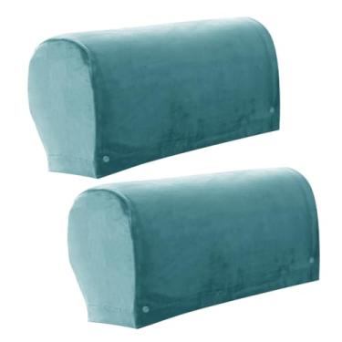 Imagem de CYTJHMD Capa elástica para apoio de braço, capas de apoio de braço para cadeiras/sofás, capas de braço de sofá de veludo macio, capa protetora de móveis para poltrona reclinável, conjunto de 2, azul b
