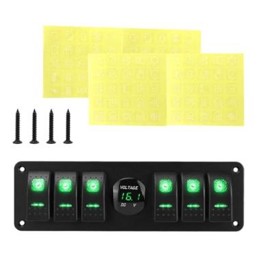 Imagem de QccHieUs Painel de Interruptores Basculantes de 6 Vias, Visor de Voltagem, Retroiluminação Multifuncional, Voltímetro Premium, 12V, Interruptor Liga/desliga Pa, Verde, Tamanho real