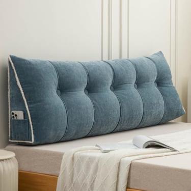Imagem de Almofada de cabeceira grande para leitura, almofada de cabeceira, almofada triangular para encosto, descanso, cama, cama, cama, beliche, dormitório, azul, 60 x 50 x 20 cm