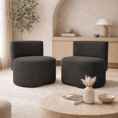 Imagem de Kit 2 Puff Orgânico Feijão Curvo Redondo Com Encosto Sala Quarto Confortável Resistente Suede