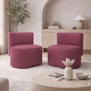 Imagem de Kit 2 Puff Orgânico Feijão Curvo Redondo Com Encosto Sala Quarto Confortável Resistente Suede