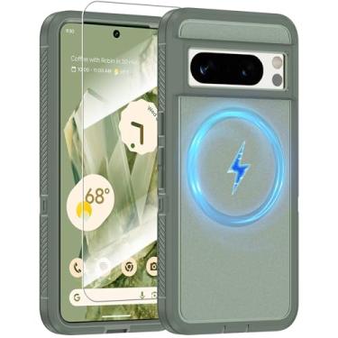 Imagem de Capa magnética para Google Pixel 8 Pro [compatível com Magsafe] [protetor de tela de vidro] [proteção de nível militar de camada dupla] Capa resistente à prova de choque para Google Pixel 8 Pro de 6,7
