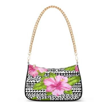 Imagem de Bolsa de ombro com corrente preta e branca de hibisco, bolsa feminina Hobo, bolsa média moderna para uso diário e noturno
