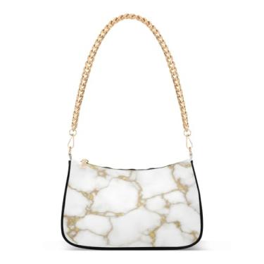 Imagem de Bolsa de ombro com corrente de textura de mármore branco, bolsa feminina Hobo para uso diário e noturno