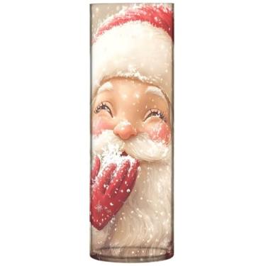 Imagem de Vasos de mesa de centro de cilindro de floco de neve de Natal Papai Noel para mesa, vasos de plástico e plantadores, decorações de vaso moderno floral personalizado, 30 cm x 9,9 cm