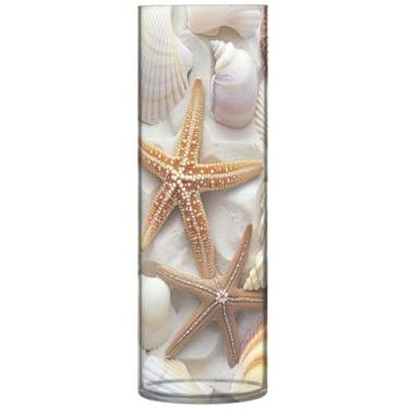 Imagem de Sea Shells Vasos de flores cilíndricos de estrela do mar para centros de mesa, vasos e plantadores de plástico, decorações personalizadas para quarto, 30 cm x 9,9 cm