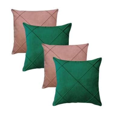 Imagem de Almofadas Cheias em Suede Drapeada 45x45cm Decorativas Sala Quarto Sofá(2 ROSE + 2 VERDE)