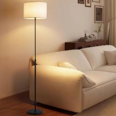 Imagem de Luminária de chão ajustável de 178 cm em linho preto com soquete E27 regulável e interruptor de pé - Luminária de leitura vertical moderna para sala de estar, quarto, corredor e cabeceira.