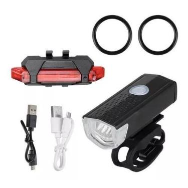 Imagem de Kit Bike Farol Frontal + Traseiro Ultra Led Usb Recarregável - Generic