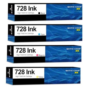 Imagem de Cartuchos de tinta 728 compatíveis com impressora HP 728 728XL DesignJet T830 MFP e T730 (300 ml, preto fosco, 150 ml, ciano, magenta, amarelo, pacote com 4)