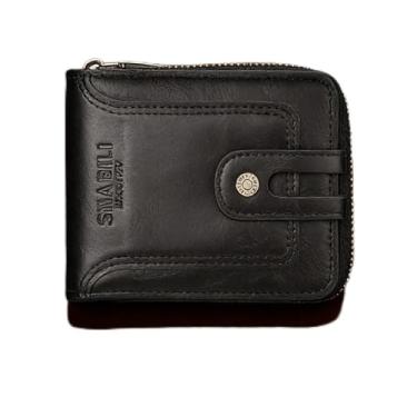 Imagem de Carteira masculina clássica preta compacta com estampa em relevo de couro macio confortável, design compacto preto clássico com alça, padrão em relevo couro liso, confortável