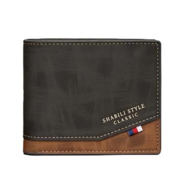 Imagem de Carteira masculina clássica marrom escuro curta aberta de couro liso brilhante durável, design clássico marrom escuro aberto com couro liso brilhante e acabamento durável resistente a arranhões