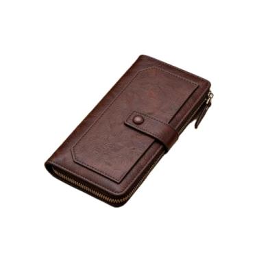 Imagem de Carteira longa multifuncional para homens, organizador de couro com zíper lateral com grande capacidade e vários compartimentos para cartões, design com bloqueio de RFID com bolso para documentos