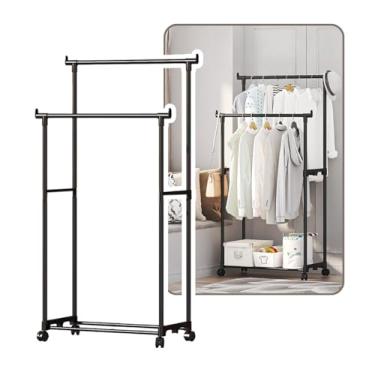 Imagem de Arara Cabideiro Vertical com Rodinhas Ganchos Organizador Roupas Aberto Desmontável Closet Sapateira (Preto)