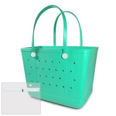 Imagem de UeKeKicg Bolsa de praia de borracha extragrande, bolsa de praia aberta, durável, lavável, bolsa de viagem para esportes de barcos na piscina, Verde, X-Large, Sacola aberta