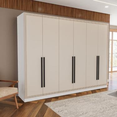 Imagem de Guarda Roupa Roupeiro 6 portas 4 gavetas Valência Branco Creme Politorno Móveis