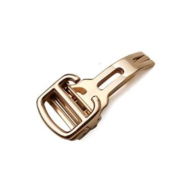 Imagem de QPDRNC 12 mm, 14 mm, 16 mm, 18 mm, 20 mm 316L aço fino escovado borboleta dobrável fivela de relógio para balão azul Cartier, Ouro rosa, 16mm
