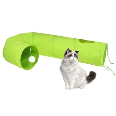 Imagem de Túnel para gatos, tubo dobrável bidirecional para gatos com orifício interativo Peek-A-Boo, bola de brinquedo e corda – Ideal para gatos, gatinhos e coelhos internos (verde)