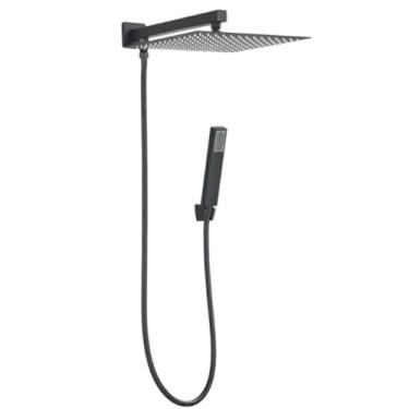 Imagem de Ducha Quadrada Completa C/Desviador e Ducha de mão Braço de 40cm Inox(PRETO)