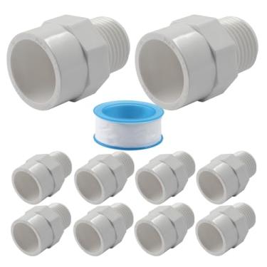 Imagem de Rierdge Pacote com 10 acessórios de acoplamento de PVC de 1/2 polegada - Conectores de tubo SCH 40 com roscas macho NPT e extremidades de soquete deslizante (inclui fita)
