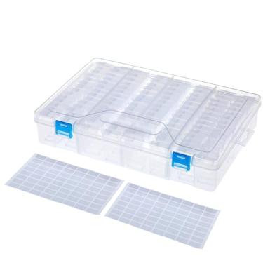 Imagem de Caixa de Armazenamento Diamantes em Plástico Transparente com 112 Compartimentos Container para Pintura Bordado Bijuterias Contas Arte DIY Artesanato