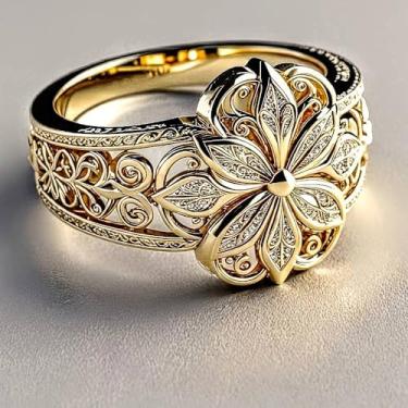 Imagem de Anel de design de padrão oco para joias de noivado femininas, 9, Latão, Sem pedra preciosa