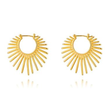 Imagem de XYAYOU Brincos femininos Statement Sunburst com argola aberta geométrica, moderna, minimalista, grossa, texturizada, joia para uso diário, Medium, Acrílico, Sem pedra preciosa