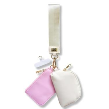 Imagem de SuckerCharms Carteira de pulso mini bolsa dupla com cordão de telefone | mãos livres | destacável | bolsa de moedas com zíper, rosa + nude, Small