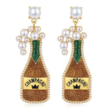 Imagem de Sparklaura Brincos femininos de Natal, estilo faroeste, divertido, frutas, coquetel, martini, margarita, limonada, strass, epóxi, pérolas, brincos, moda, fantasia, festa, férias, presente, 2.71 inch