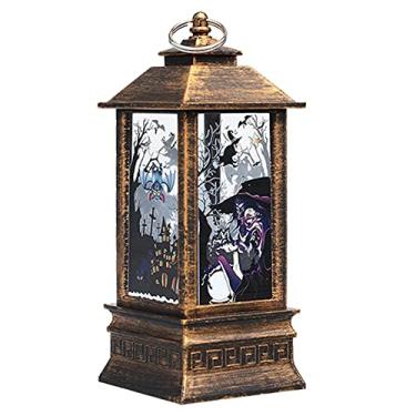 Imagem de Lâmpada de Luzes Fadas Lanterna LED Halloween com Padrão Bruxa Morcegos e Caveira Iluminação Suspensa Operada por Bateria para Decoração Casa Festa Va