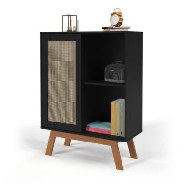 Imagem de Mesa de Cabeceira Alta Rattan MDF Preto Ofertamo Quarto