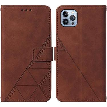 Imagem de KKFAUS Capa carteira para iPhone 13 Pro Max/13 Pro/13/13 Mini, capa flip de couro PU estilo notebook retrô com fecho magnético e alça de pulso (cor: marrom, tamanho: 13 Pro Max 6,7 polegadas)