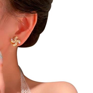 Imagem de Brinco Feminino Delicado Catavento Strass Dourado Diamante - anjo da m