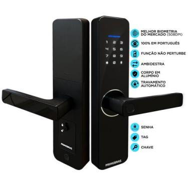 Imagem de Fechadura Eletrônica Digital com Biometria + Senha + Tag + Chave Prime