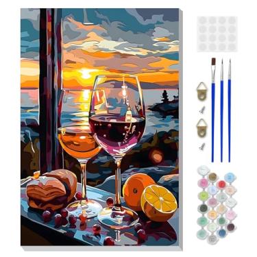 Imagem de DOMROM Tinta emoldurada por números vinho para adultos iniciantes, kits de pintura por números em tela, kits de artesanato de vinho com números acrílicos para presente de decoração de casa 20 x 30 cm