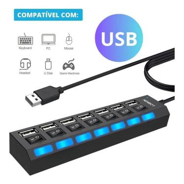 Imagem de 2X Hub Usb Cabo Extensor Régua Usb 2.0 7 Portas High Speed H