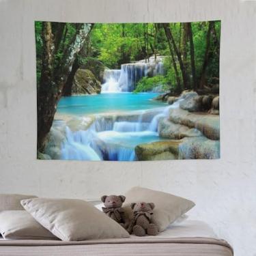 Imagem de KANEPE Tapeçaria de paisagem, paisagem natural, floresta, árvore, cachoeira, tapeçarias para pendurar na parede, decoração de casa, sala de estar, quarto, apartamento, casa de fazenda, dormitório, 102