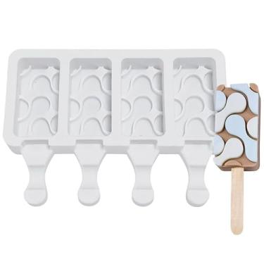 Imagem de Molde de silicone para sorvete e chocolate com 4 cavidades, bandeja de picolé de grau alimentício e forma de cubo de gelo para sobremesas caseiras, perfeito para festas, padrão ondulado - grande