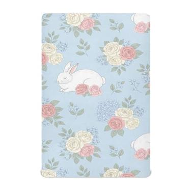 Imagem de SEHANY Lençol de berço de coelho fofo para meninos e meninas, macio, respirável, elástico, lençol com elástico padrão para bebês de 27 x 99 cm