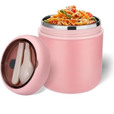 Imagem de Pote Térmico Para Bebê Papinha Comida Quente Fria 530ml Aço Inox Vedado Lavável Com Talher Alça E Design Infantil Premium Para Escolas Creches Passeios Viagens (Rosa)
