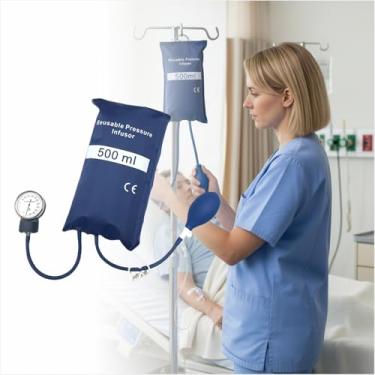 Imagem de Bolsa de infusão de pressão IV de 500 ml, manguito de pressão de fluido EMT IV com medidor e bomba